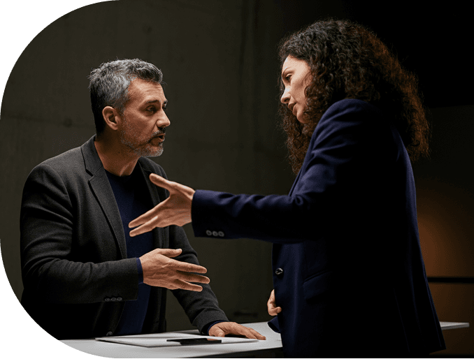Two people discussing
